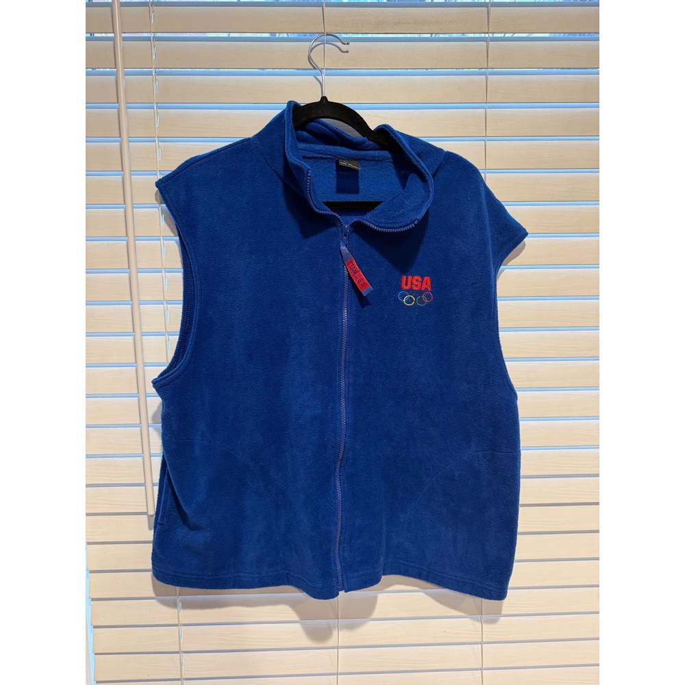 Vintage Team USA Olympic Fleece Vest Men's XL Blue Zip Up Sleeveless Jacket